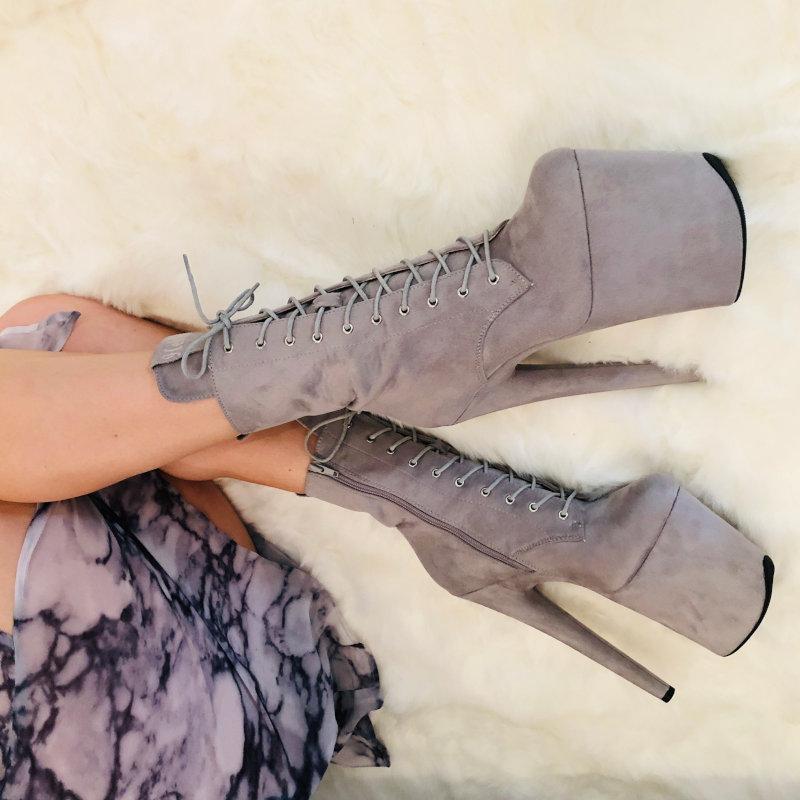 BabyDoll Light Grey - 8 INCH, stripper shoe, stripper heel, pole heel, not a pleaser, platform, dancer, pole dance, floor work