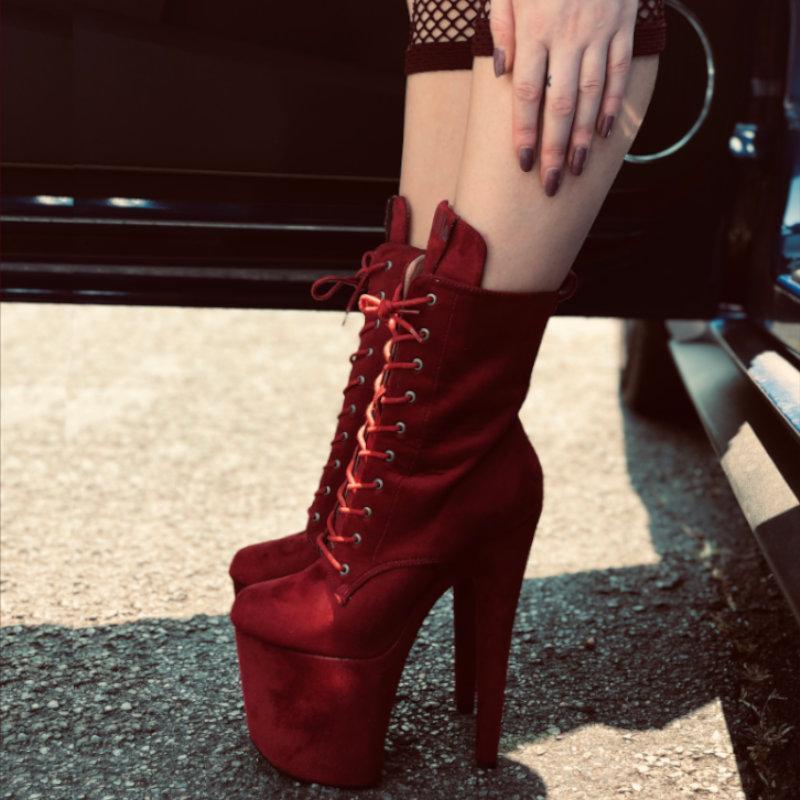BabyDoll Dark Red - 8 INCH, stripper shoe, stripper heel, pole heel, not a pleaser, platform, dancer, pole dance, floor work