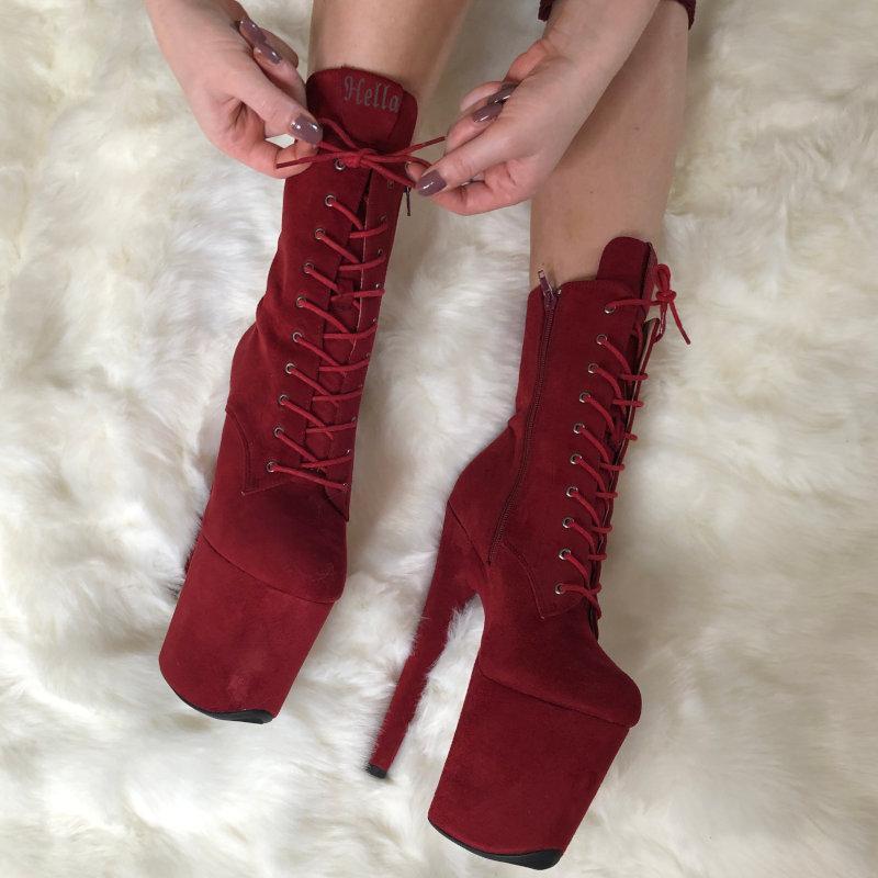 BabyDoll Dark Red - 8 INCH, stripper shoe, stripper heel, pole heel, not a pleaser, platform, dancer, pole dance, floor work