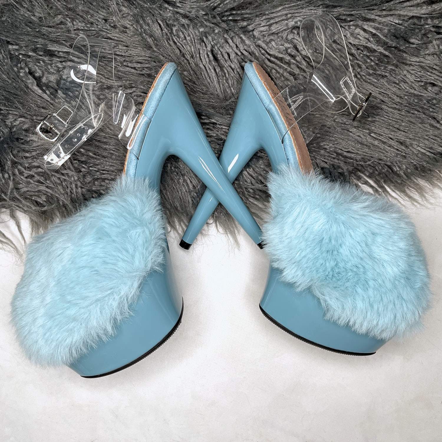 Blue fluffy clearance heels