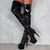Thigh High - Black Beatle - 7 INCH, stripper shoe, stripper heel, pole heel, not a pleaser, platform, dancer, pole dance, floor work