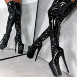 Thigh High - Black Beatle - 9 INCH, stripper shoe, stripper heel, pole heel, not a pleaser, platform, dancer, pole dance, floor work