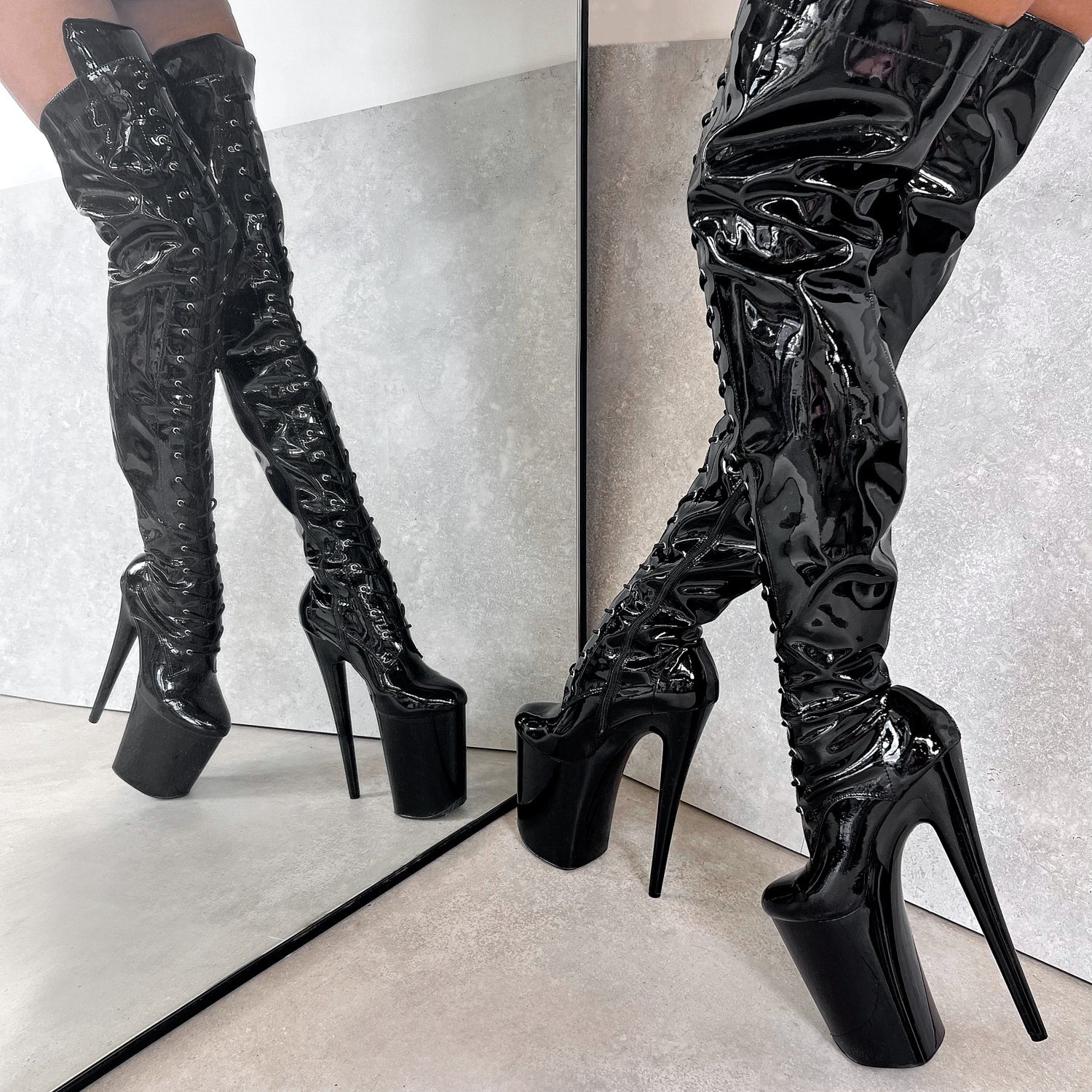 Lace front thigh high 2024 boots