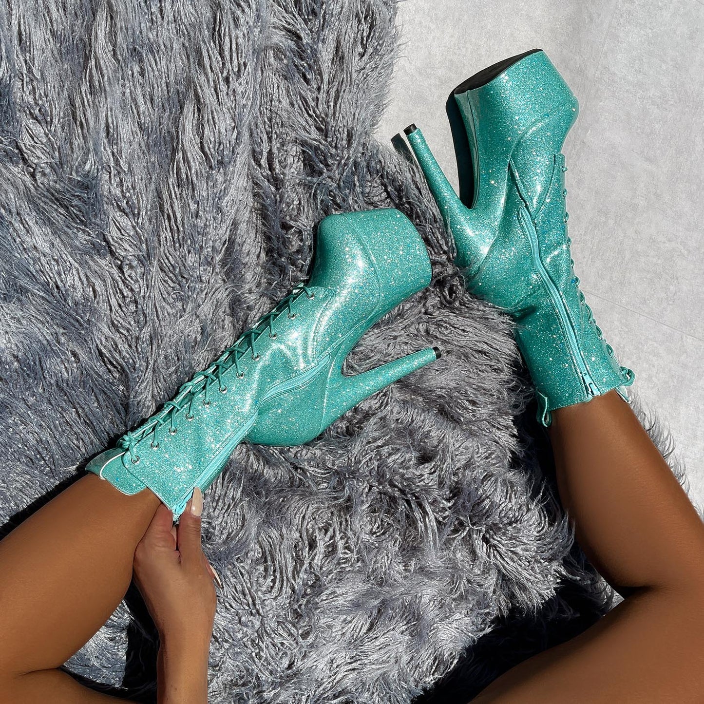 The Glitterati Boot - Baby Blue - 7 INCH, stripper shoe, stripper heel, pole heel, not a pleaser, platform, dancer, pole dance, floor work