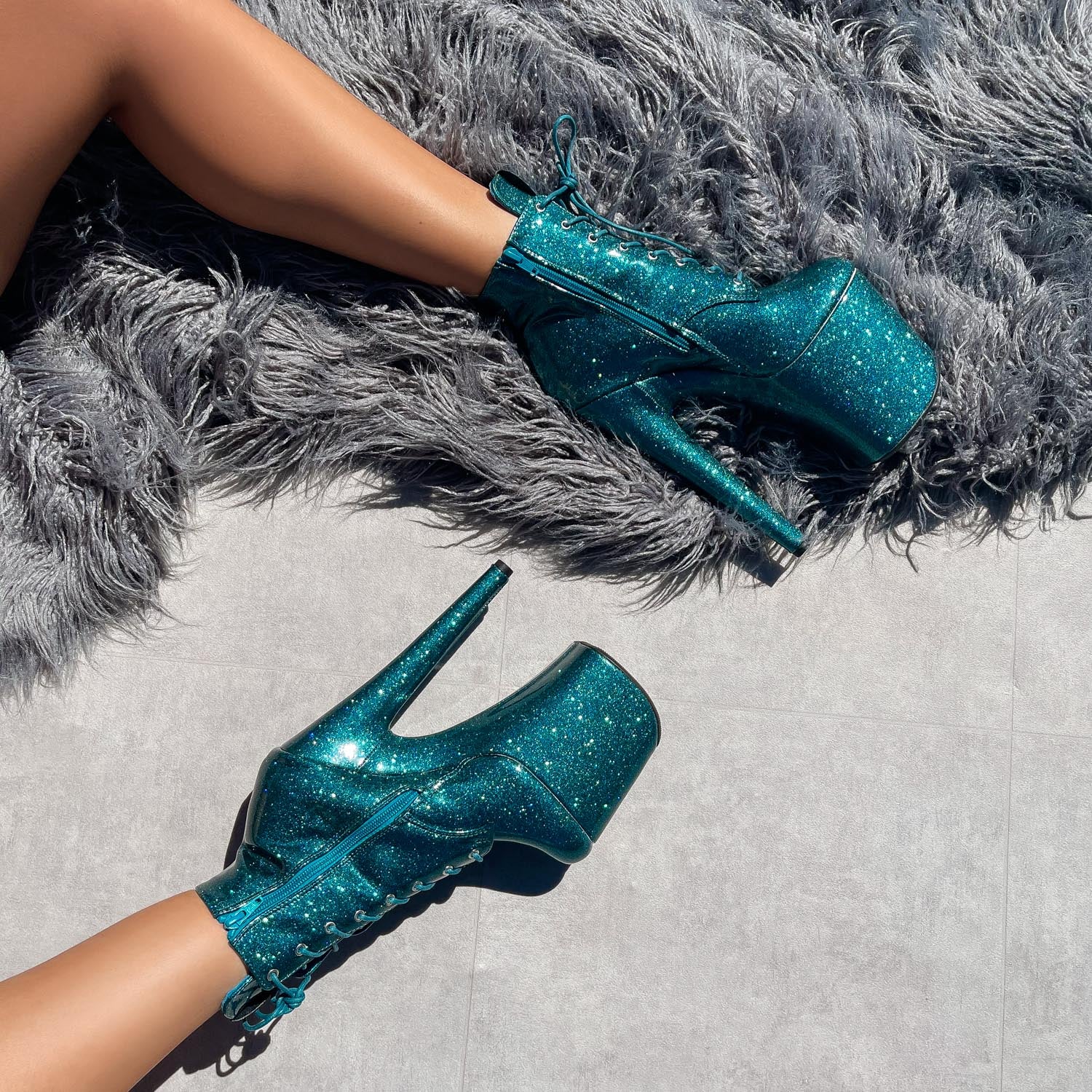 The Glitterati Ankle Boot - Ocean Eyes - 8 INCH, stripper shoe, stripper heel, pole heel, not a pleaser, platform, dancer, pole dance, floor work