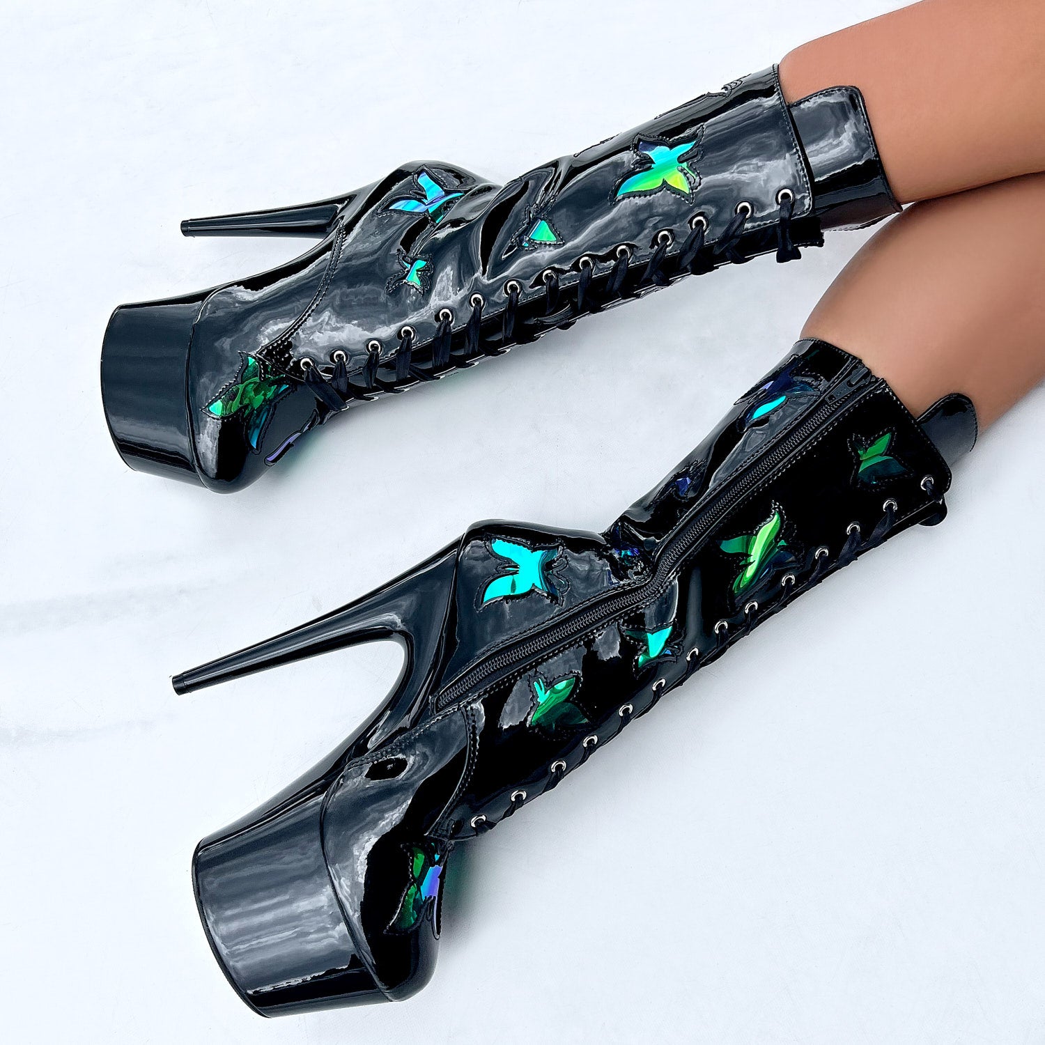 Butterfly Boot - Black - 8 INCH, stripper shoe, stripper heel, pole heel, not a pleaser, platform, dancer, pole dance, floor work