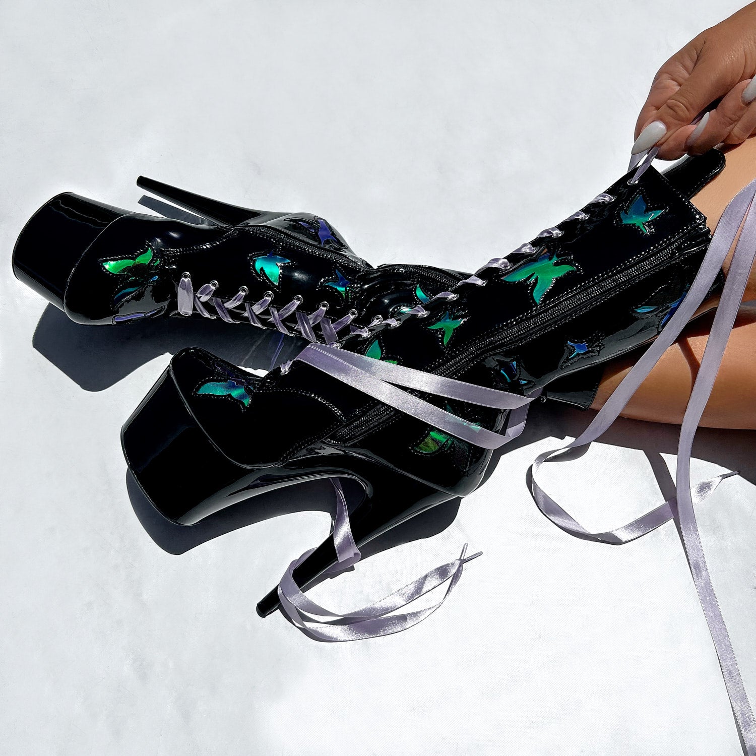 Butterfly Boot - Black - 8 INCH, stripper shoe, stripper heel, pole heel, not a pleaser, platform, dancer, pole dance, floor work