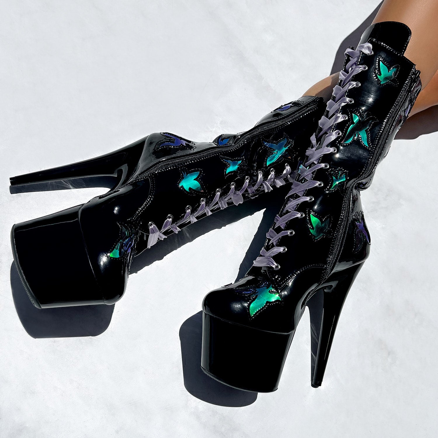 Butterfly Boot - Black - 8 INCH, stripper shoe, stripper heel, pole heel, not a pleaser, platform, dancer, pole dance, floor work
