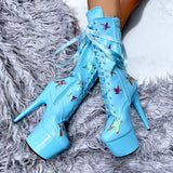Butterfly Boot - Blue - 8 INCH, stripper shoe, stripper heel, pole heel, not a pleaser, platform, dancer, pole dance, floor work