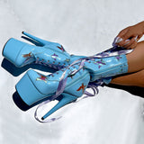 Butterfly Boot - Blue - 8 INCH, stripper shoe, stripper heel, pole heel, not a pleaser, platform, dancer, pole dance, floor work