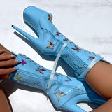 Side view of Butterfly Boot - Blue - 8 INCH
