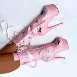 Butterfly Boot - Pink - 8 INCH, stripper shoe, stripper heel, pole heel, not a pleaser, platform, dancer, pole dance, floor work