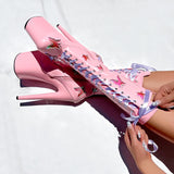 Butterfly Boot - White - 7 INCH, stripper shoe, stripper heel, pole heel, not a pleaser, platform, dancer, pole dance, floor work
