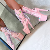 Butterfly Boot - White - 7 INCH, stripper shoe, stripper heel, pole heel, not a pleaser, platform, dancer, pole dance, floor work