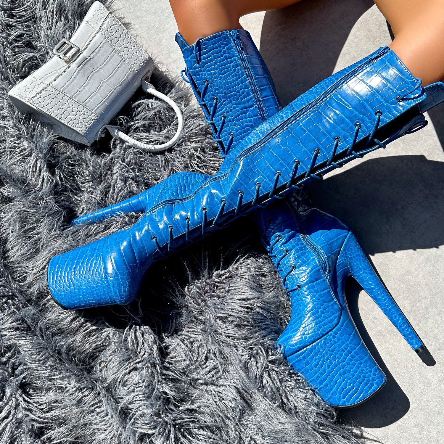 Electric Boa - Knee Boot - 8INCH, stripper shoe, stripper heel, pole heel, not a pleaser, platform, dancer, pole dance, floor work