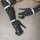 Branded Thigh High - Black - 7 INCH, stripper shoe, stripper heel, pole heel, not a pleaser, platform, dancer, pole dance, floor work