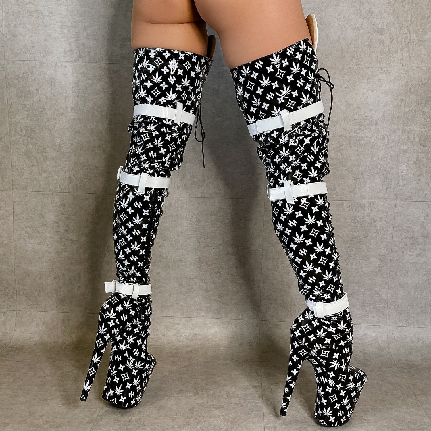 Branded Thigh High - Black - 8 INCH, stripper shoe, stripper heel, pole heel, not a pleaser, platform, dancer, pole dance, floor work