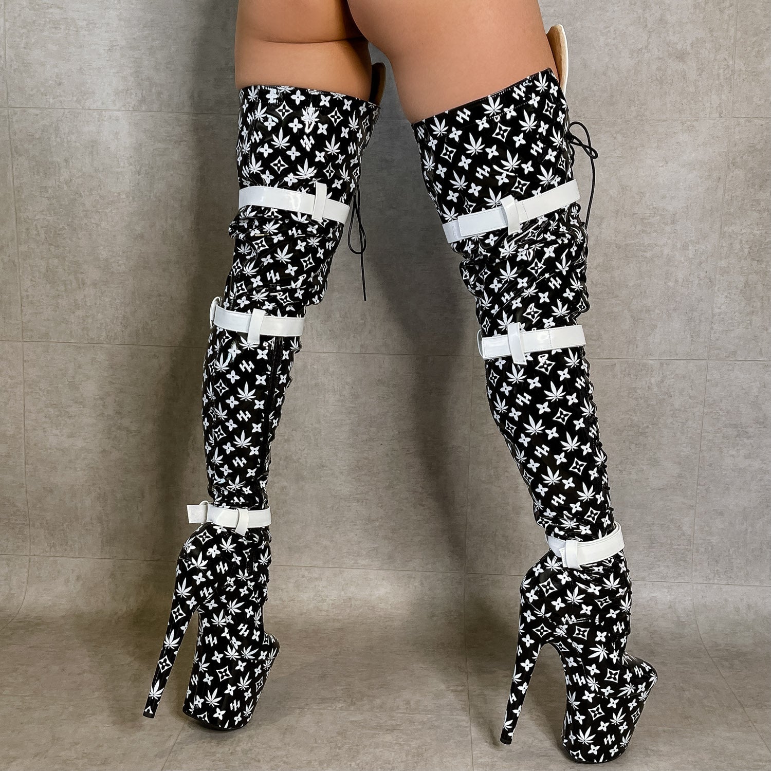 Branded Thigh High Wide Fit - Black - 8 INCH, stripper shoe, stripper heel, pole heel, not a pleaser, platform, dancer, pole dance, floor work