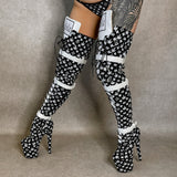 Branded Thigh High Wide Fit - Black - 8 INCH, stripper shoe, stripper heel, pole heel, not a pleaser, platform, dancer, pole dance, floor work