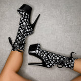 Branded Boot - Black/Black - 7 INCH, stripper shoe, stripper heel, pole heel, not a pleaser, platform, dancer, pole dance, floor work