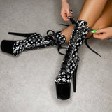 Branded Boot - Black/Black - 8 INCH, stripper shoe, stripper heel, pole heel, not a pleaser, platform, dancer, pole dance, floor work