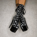 Branded Boot - Black/Black - 8 INCH, stripper shoe, stripper heel, pole heel, not a pleaser, platform, dancer, pole dance, floor work