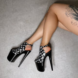 Branded Shield Stiletto - Black/Black - 8 INCH, stripper shoe, stripper heel, pole heel, not a pleaser, platform, dancer, pole dance, floor work