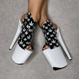 Branded Shield Stiletto - Black/White - 8 INCH, stripper shoe, stripper heel, pole heel, not a pleaser, platform, dancer, pole dance, floor work