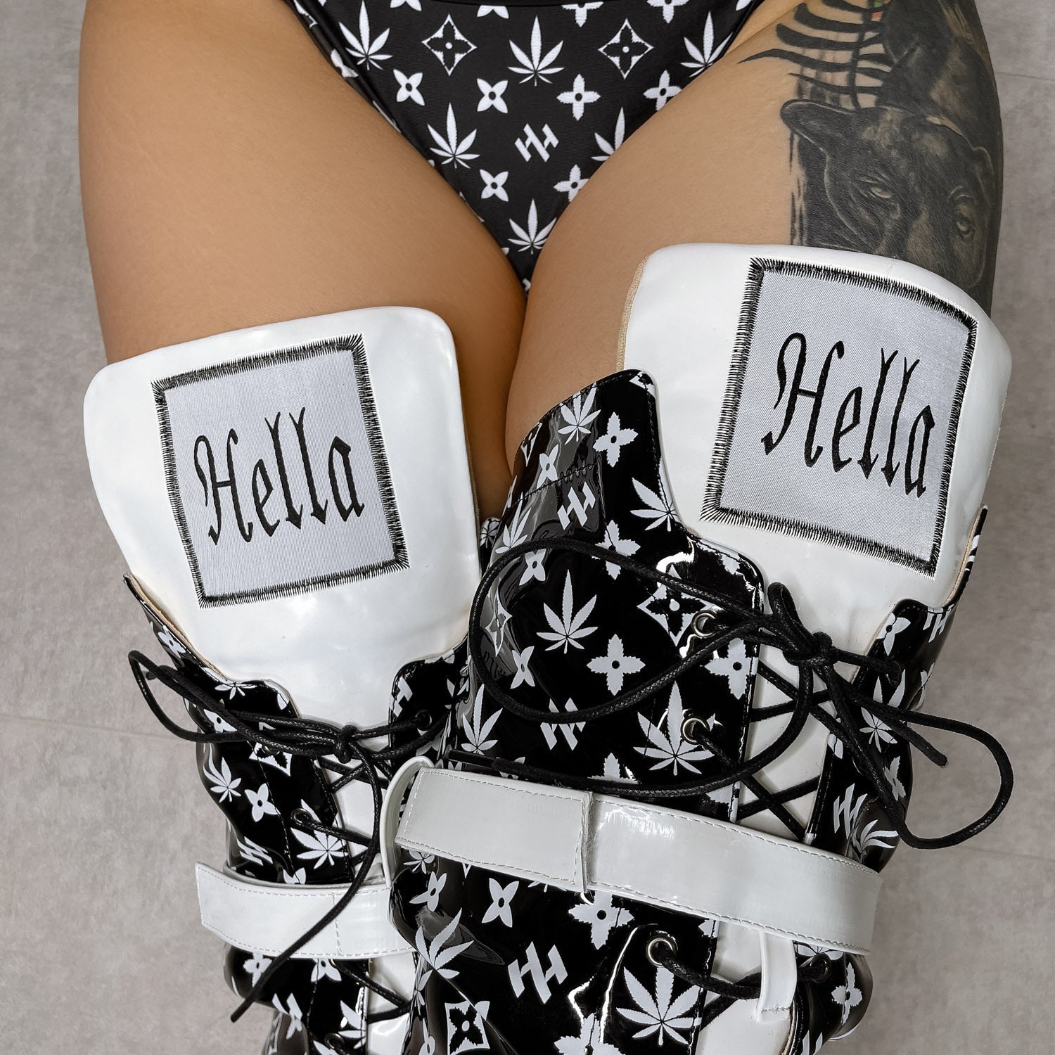 Branded Thigh High Wide Fit - Black - 8 INCH, stripper shoe, stripper heel, pole heel, not a pleaser, platform, dancer, pole dance, floor work