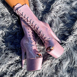 The Glitterati Open Toe Boot - Sugar Baby - 7 INCH, stripper shoe, stripper heel, pole heel, not a pleaser, platform, dancer, pole dance, floor work