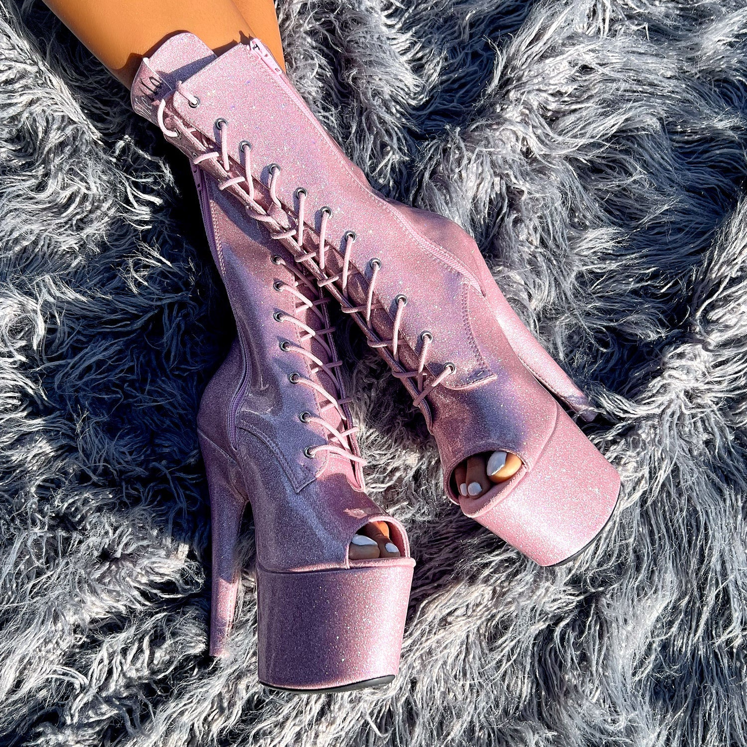 The Glitterati Open Toe Boot - Sugar Baby - 7 INCH, stripper shoe, stripper heel, pole heel, not a pleaser, platform, dancer, pole dance, floor work