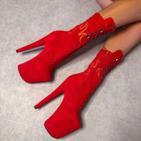 HellGirl Red/Yellow Front Lace - 8 INCH, stripper shoe, stripper heel, pole heel, not a pleaser, platform, dancer, pole dance, floor work