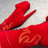 HellGirl Red/Yellow Front Lace - 8 INCH, stripper shoe, stripper heel, pole heel, not a pleaser, platform, dancer, pole dance, floor work