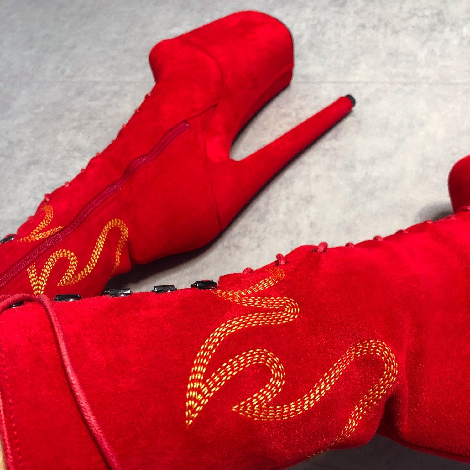 HellGirl Red/Yellow Front Lace - 8 INCH, stripper shoe, stripper heel, pole heel, not a pleaser, platform, dancer, pole dance, floor work