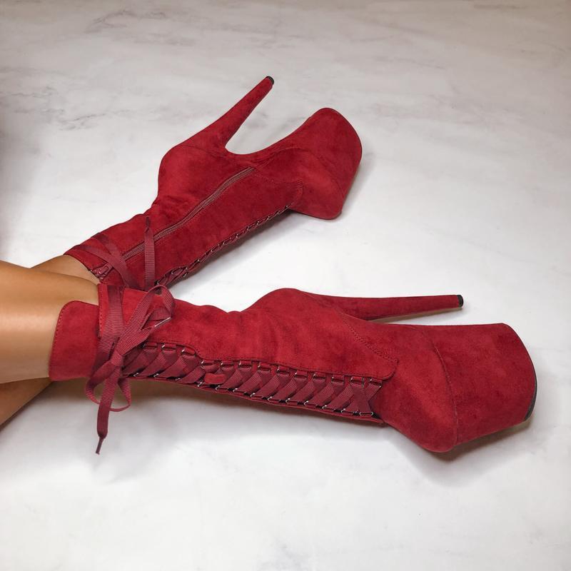 High Babydoll Dark Red - 8 INCH, stripper shoe, stripper heel, pole heel, not a pleaser, platform, dancer, pole dance, floor work