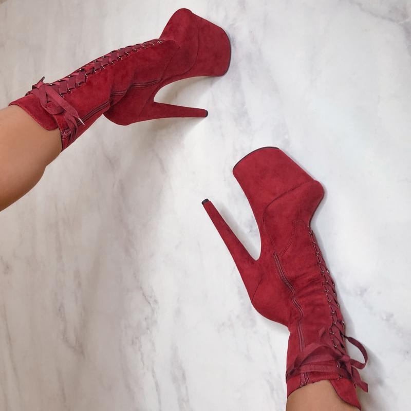 High Babydoll Dark Red - 8 INCH, stripper shoe, stripper heel, pole heel, not a pleaser, platform, dancer, pole dance, floor work
