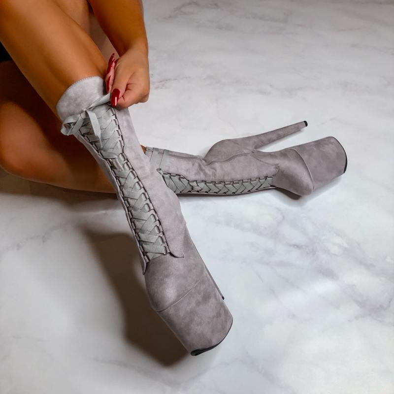 High Babydoll Light Gray - 8 INCH, stripper shoe, stripper heel, pole heel, not a pleaser, platform, dancer, pole dance, floor work