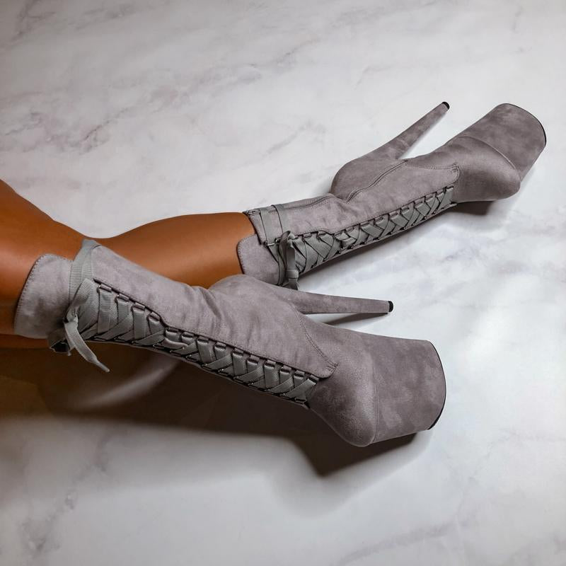 High Babydoll Light Gray - 8 INCH, stripper shoe, stripper heel, pole heel, not a pleaser, platform, dancer, pole dance, floor work
