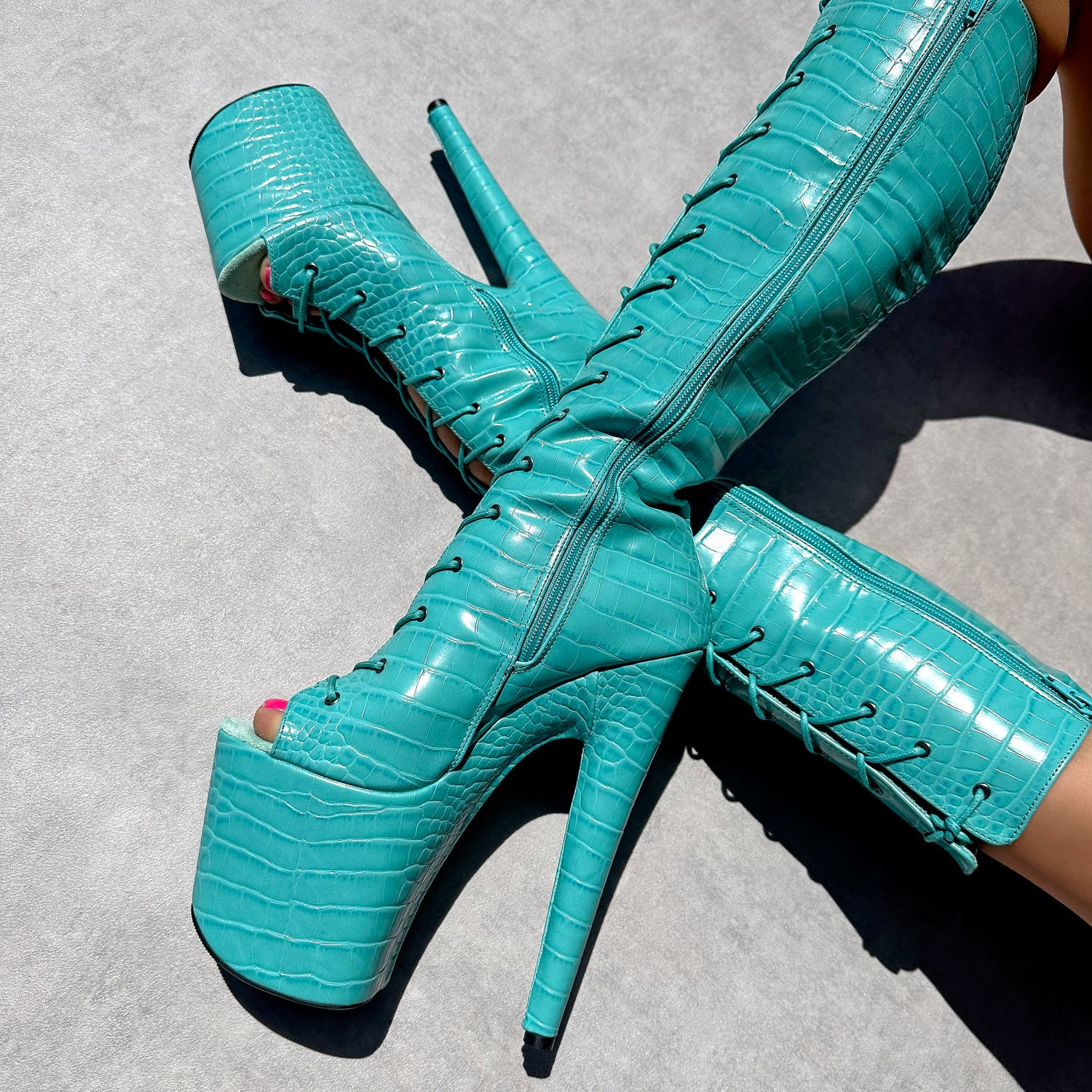 Killing Eve - Knee Boot Open Toe - 8INCH, stripper shoe, stripper heel, pole heel, not a pleaser, platform, dancer, pole dance, floor work