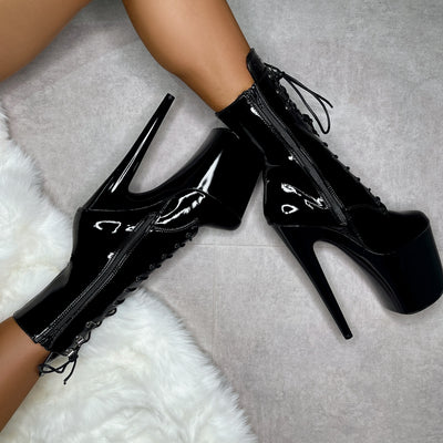 LipKit Boot - Black Beatle - 8 INCH, stripper shoe, stripper heel, pole heel, not a pleaser, platform, dancer, pole dance, floor work