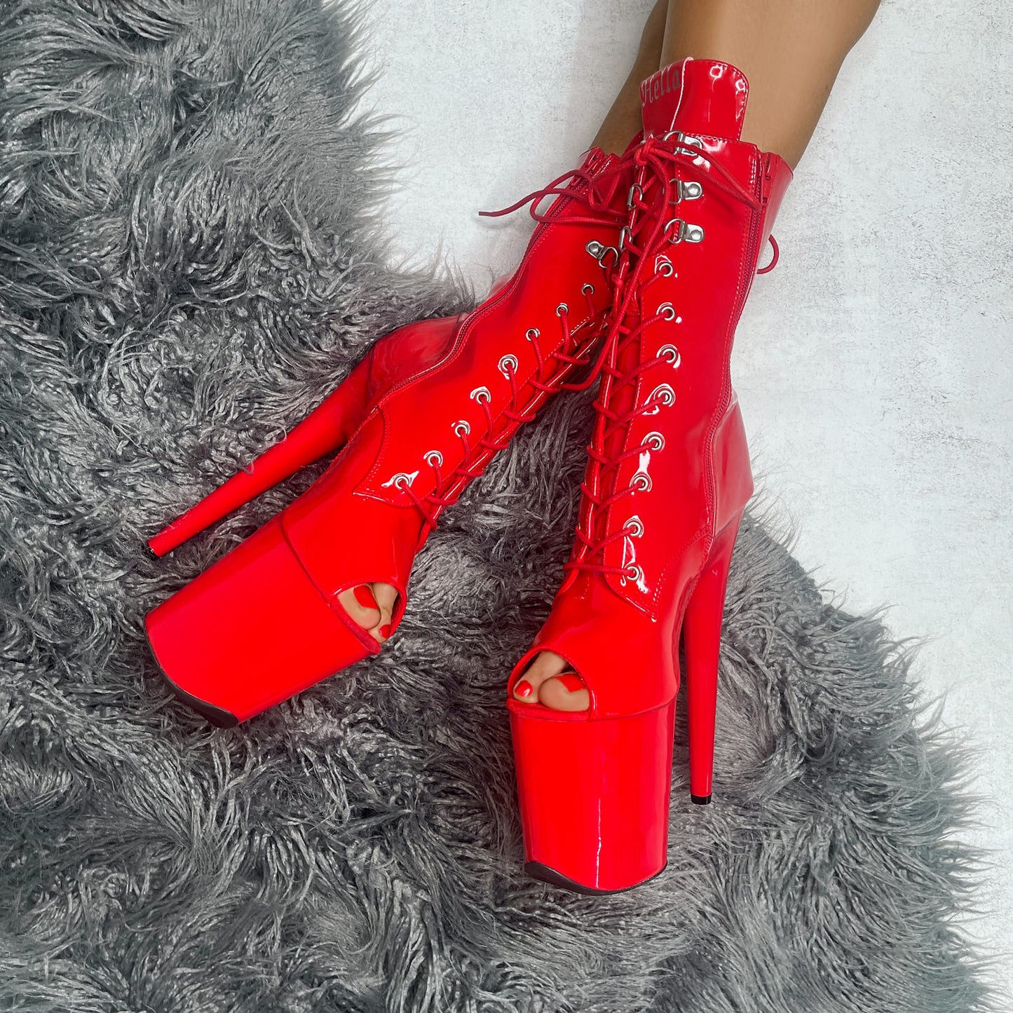 LipKit Open Toe Boot - Cherry Pie - 8 INCH, stripper shoe, stripper heel, pole heel, not a pleaser, platform, dancer, pole dance, floor work