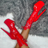 LipKit Open Toe Boot - Cherry Pie - 8 INCH, stripper shoe, stripper heel, pole heel, not a pleaser, platform, dancer, pole dance, floor work