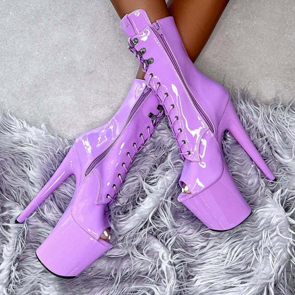 靴 GRAPE CRACK LACE-UP HIGH-HEELED SHOES Lipkit_grape_8INCH_purple_open
