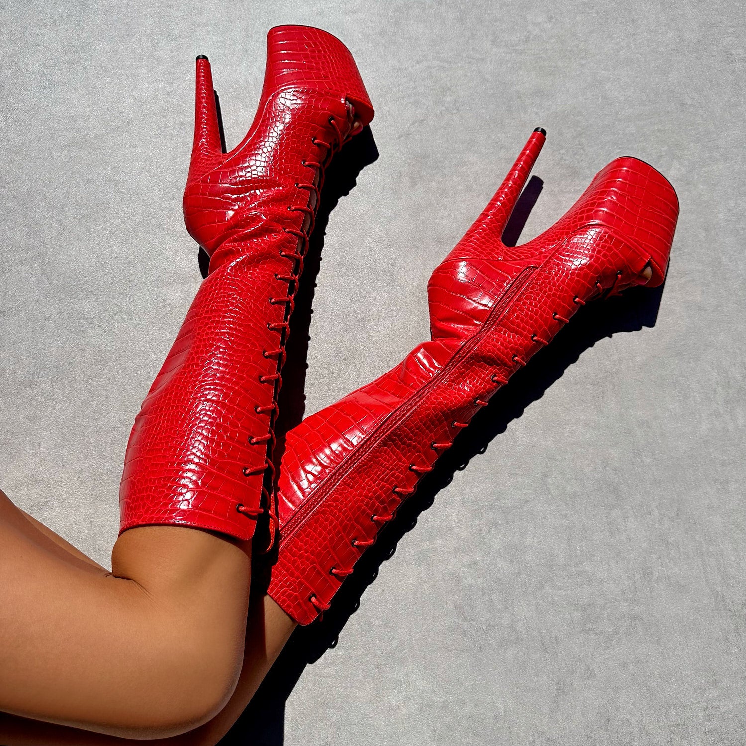 Out for Blood - Knee Boot Open Toe - 8INCH, stripper shoe, stripper heel, pole heel, not a pleaser, platform, dancer, pole dance, floor work