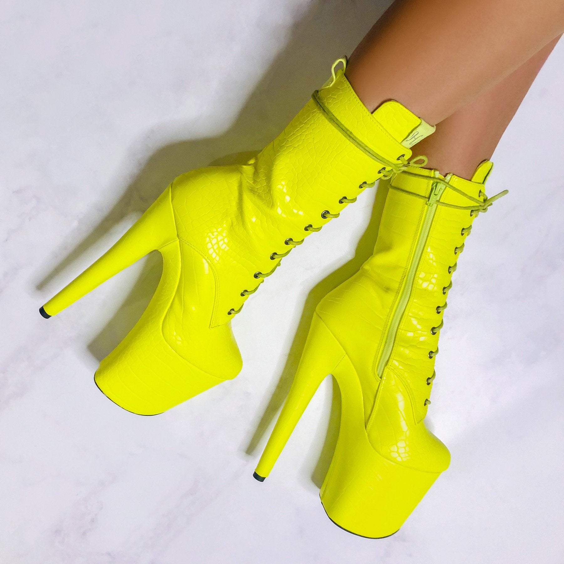 Sequined heeled ankle boots - Neon yellow - Ladies | H&M IN
