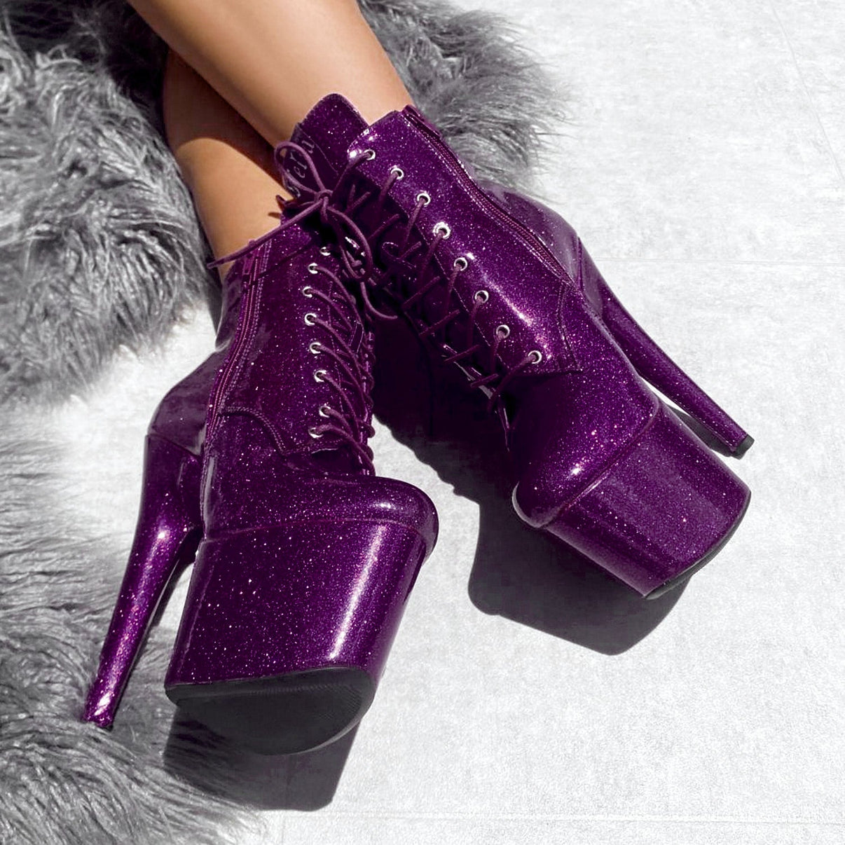 The Glitterati Ankle Boot - Purple Rain - 7 INCH – Hella Heels US