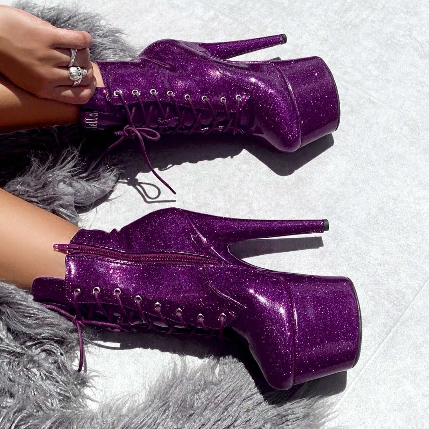 The Glitterati Ankle Boot - Purple Rain - 7 INCH – Hella Heels US