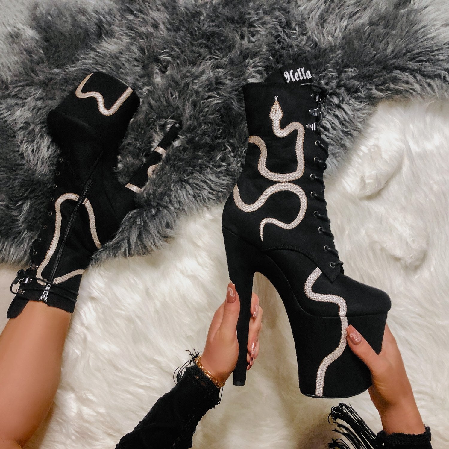 Snake In My Boot - Black - 8 INCH, stripper shoe, stripper heel, pole heel, not a pleaser, platform, dancer, pole dance, floor work