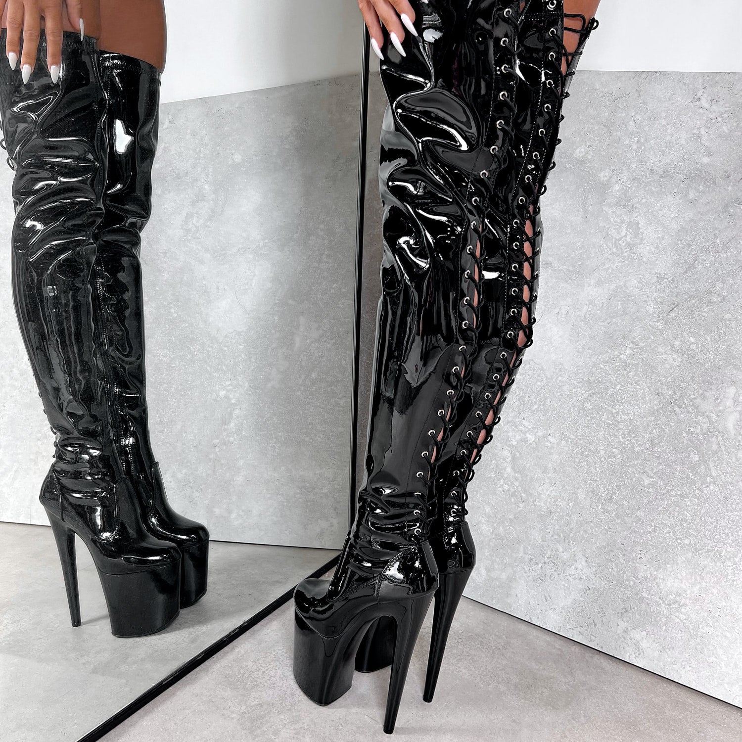 Thigh High - Black Beatle - 8 INCH, stripper shoe, stripper heel, pole heel, not a pleaser, platform, dancer, pole dance, floor work