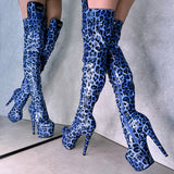 Blue Leopard Thigh High - 8 INCH